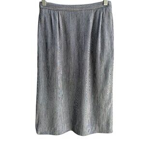Tahari Vintage Womens Gray Pinstripe Linen Blend Lined Pleat Waist Pencil Skirt